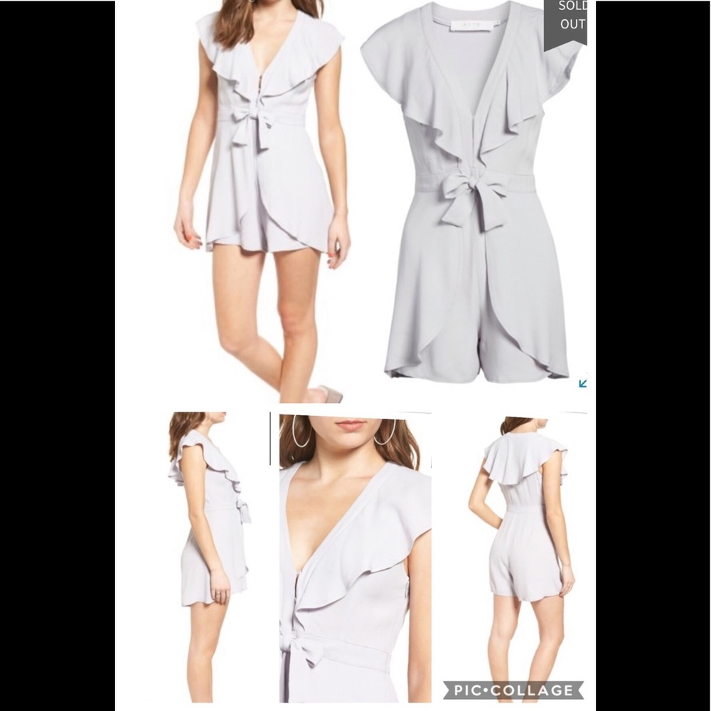 ASTR the Label Ruffle Tie Front Romper grey lilac